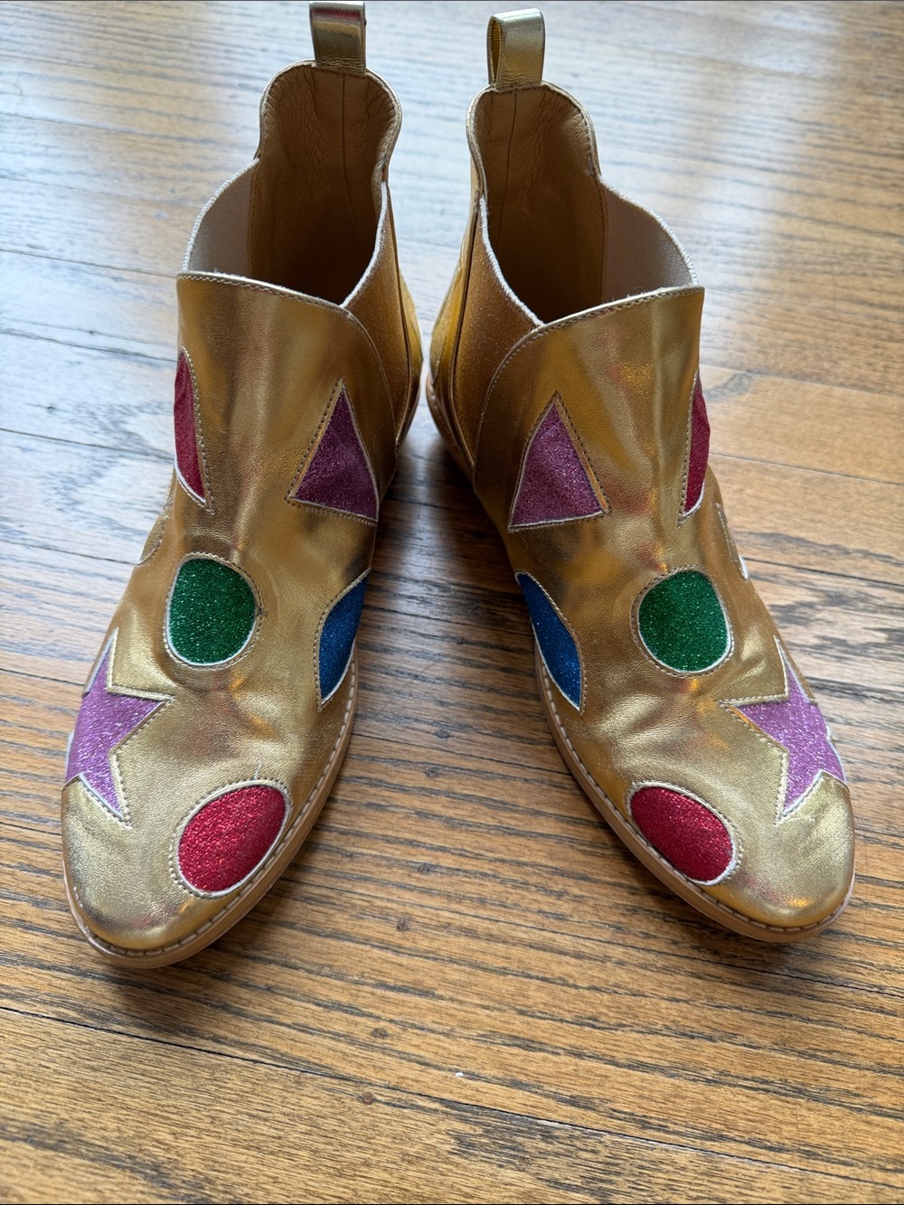Stella McCartney Kids Gold Boots with Multicolor Glitter Shapes